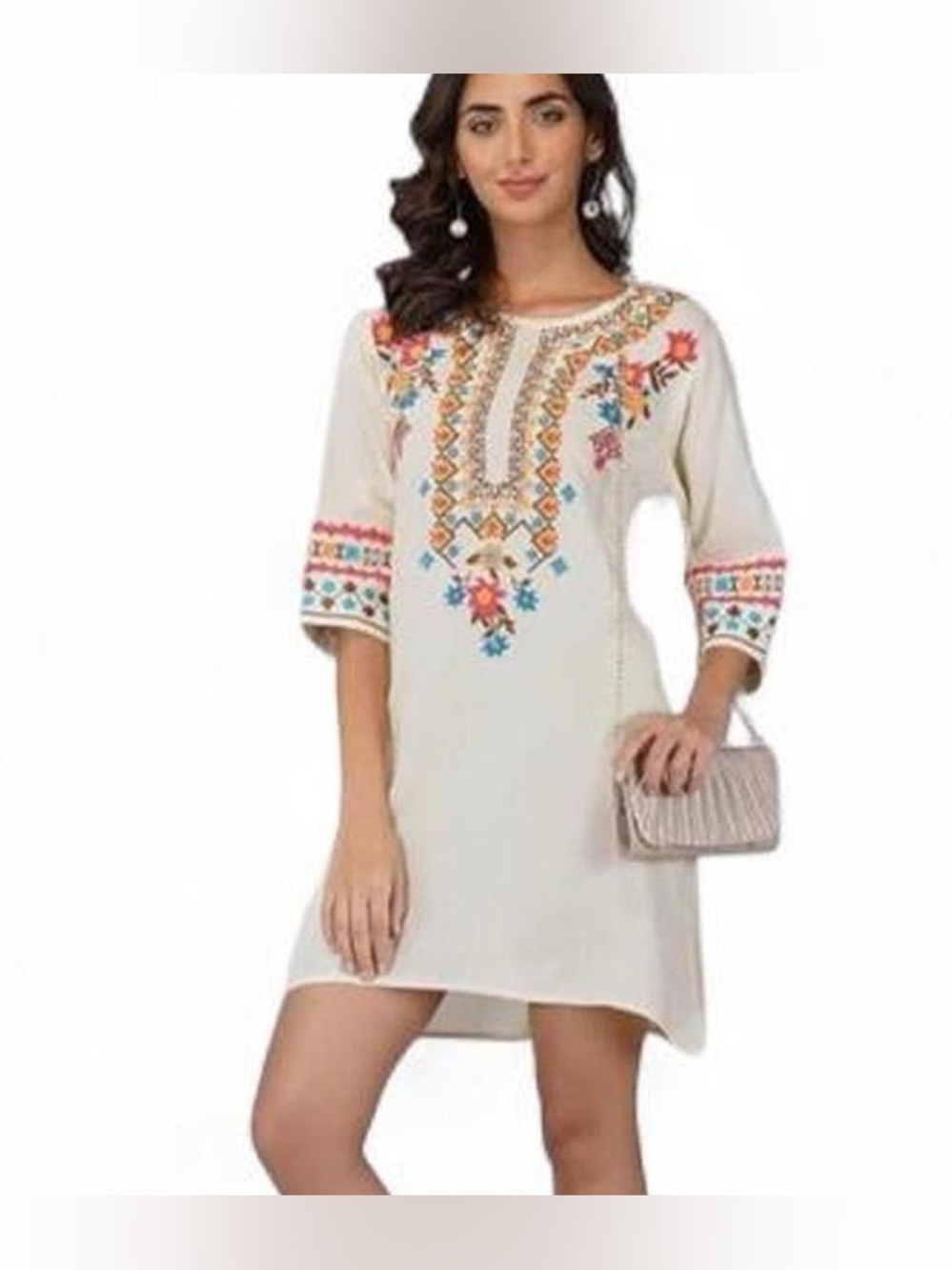 NWT Ajuny Embroidered Boho Mexican Inspired Mini Dress Viscose & Linen MEDIUM